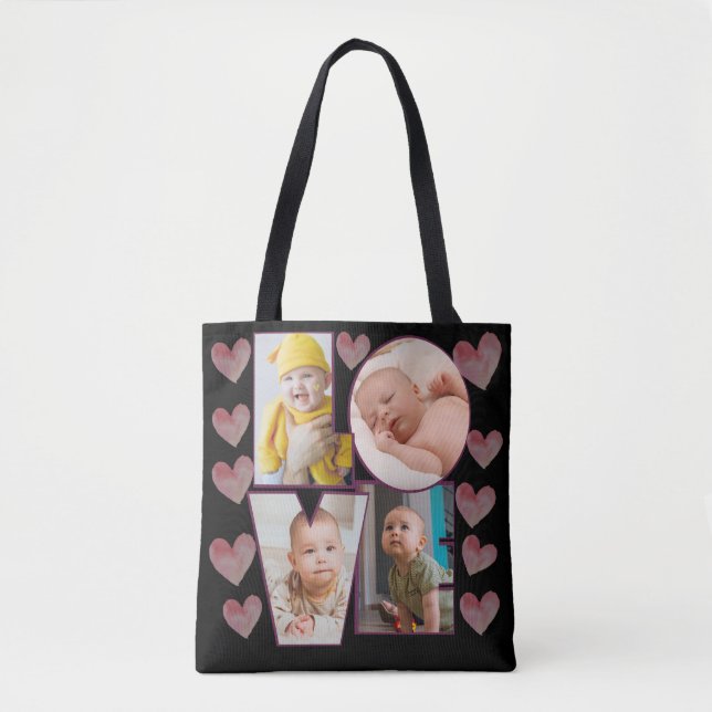 Tote Bag adorable coutume modèle photo coeurs roses (Devant)