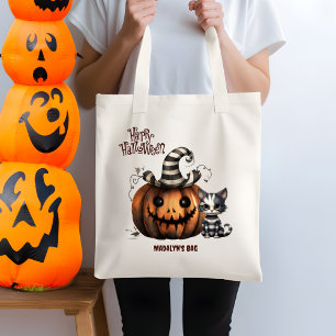 Tote Bag Adorable Éffrayant noir et blanc Halloween Kitten