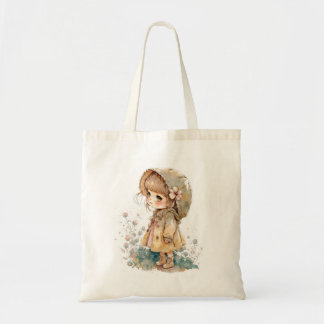 Tote Bag Adorable fille Chibi dans l'ancienne aquarelle Fou