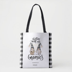 Tote Bag Adorable mignonne Gnomes Black Buffalo Plaid