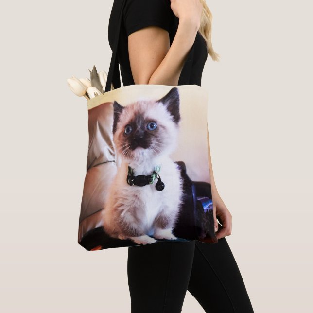Tote Bag Adorable photo de chaton siamois masqué bleu teint (De près)