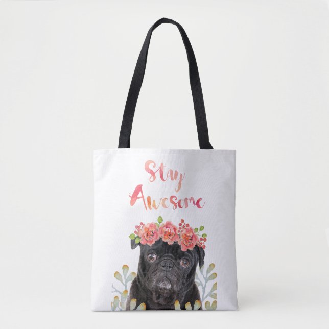Tote Bag Adorable Séjour Awesome Carlin Aquarelle Couronne (Devant)
