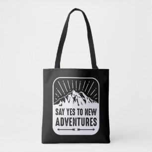 Tote Bag Adventure Awaits Vintage Black and White