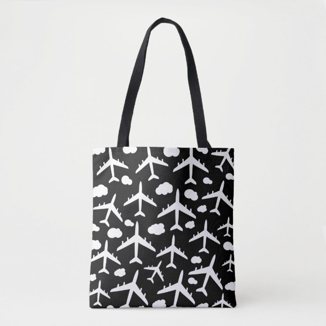 Tote Bag Aéronefs à vol noir conception motif d'avion (Devant)