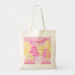 Tote Bag Affiche de voyage à Pékin Chine Art rose et jaun