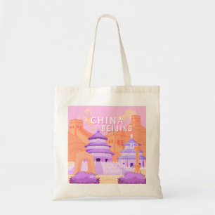 Tote Bag Affiche de voyage à Pékin Chine Art rose et lava