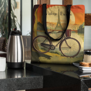 Tote Bag Affiche de voyage à vélo, Paris personnalisable