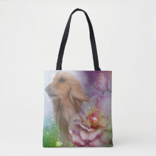 Tote Bag Afghanistan Hound Face Imaginaire Fleurs Chien Art