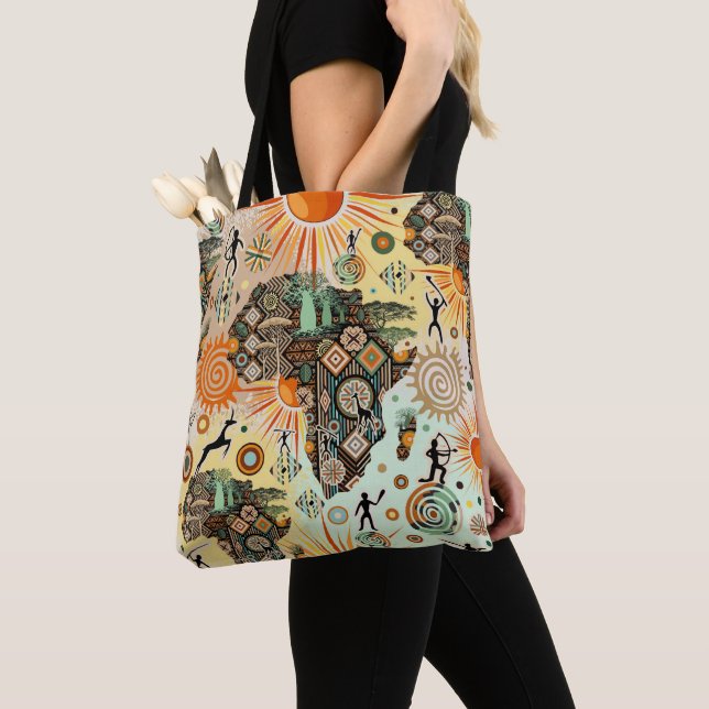 Tote Bag Africa Map Decorative Tribal Elements Pattern (De près)