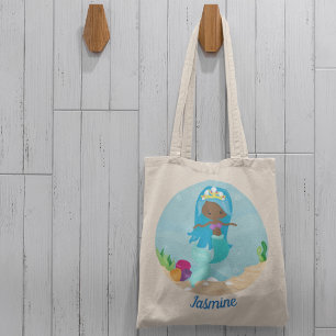 Tote Bag African American Mermaid Girl Cute Custom Beach
