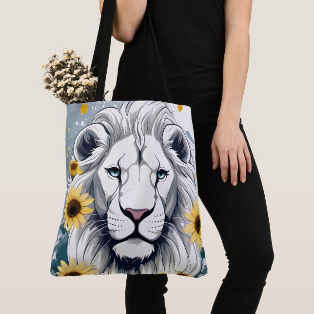 Tote Bag African Wildlife Safari Lion & Floral Sunflower (De près)
