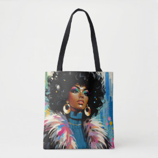 Tote Bag Afro Black Woman Colorful Painting