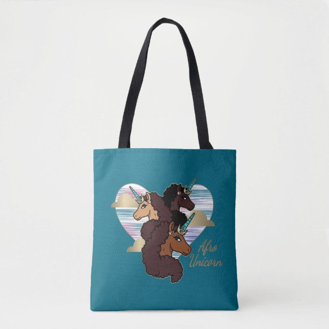 Tote Bag Afro Unicorn Trio Coeur Design (Devant)