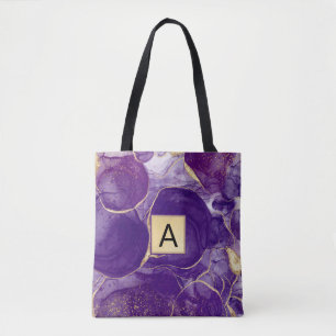 Tote Bag Agate de Parties scintillant d'or violet