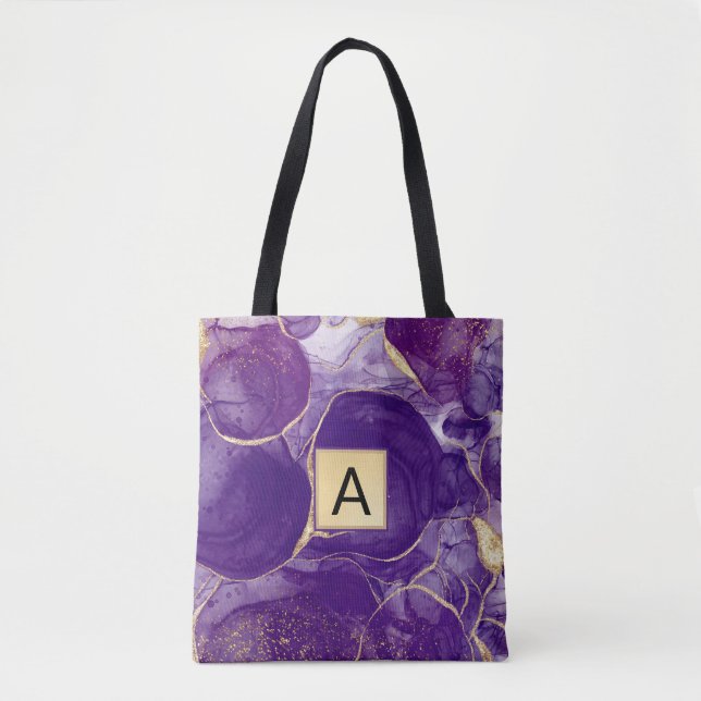 Tote Bag Agate de Parties scintillant d'or violet (Devant)