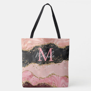 Tote Bag Agate de séquences noir et rose