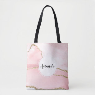 Tote Bag Agate rose vierge avec ruban or Élégant