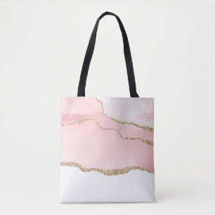 Tote Bag Agate rose vierge avec ruban or Élégant