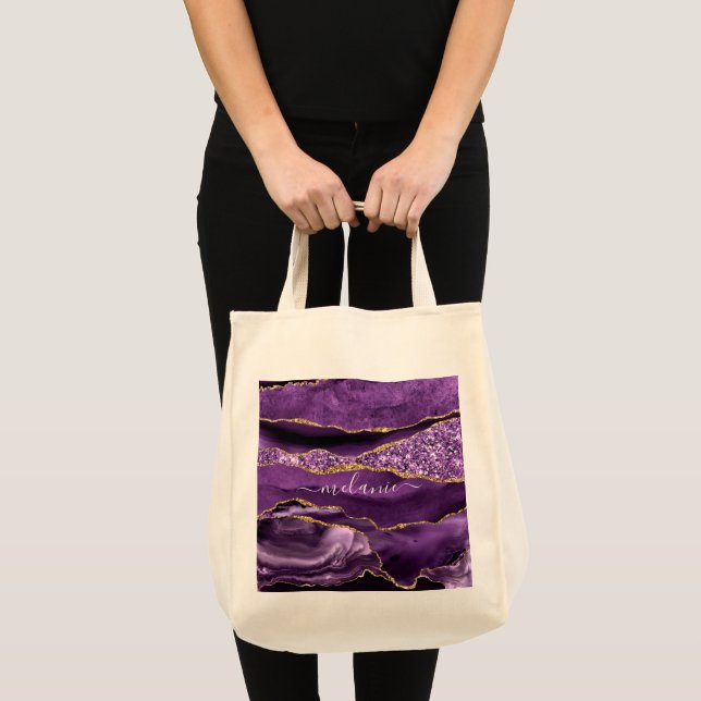 Tote Bag Agate Violet violet or Parties scintillant Géode N (Devant (produit))