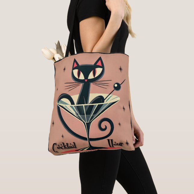 Tote Bag Âge atomique Futuriste de l'espace Noir Cat Martin (De près)