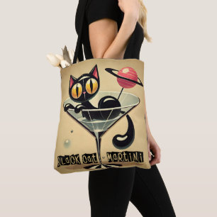 Tote Bag Âge atomique Futuriste de l'espace Noir Cat Martin