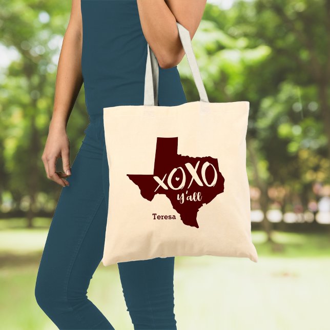 Tote Bag Aggies Maroon XOXO, Y'all - Forme d'état du Texas (Créateur téléchargé)