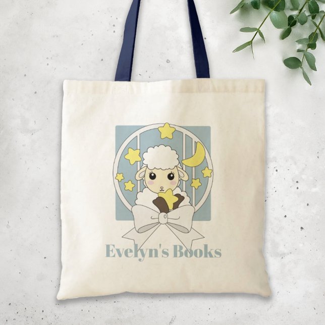 Tote Bag Agneau de dessin Retro Pastel Blue Cute personnali (Créateur téléchargé)