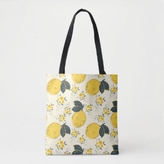 Tote Bag Agrumes colorés, motif de fleurs de citron.