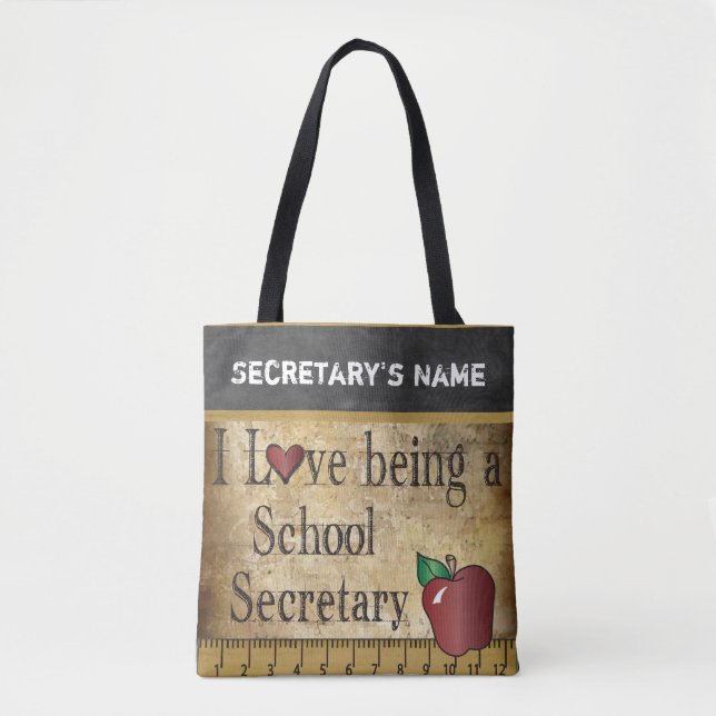Tote Bag Aimer Être un secrétaire d'école | Nom do-it-yours (Devant)