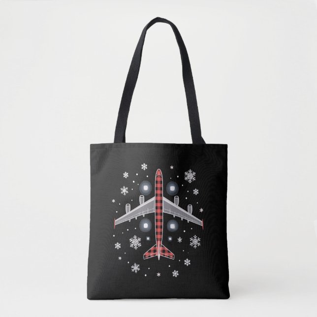Tote Bag Airplane Plaid Christmas Pilot (Devant)