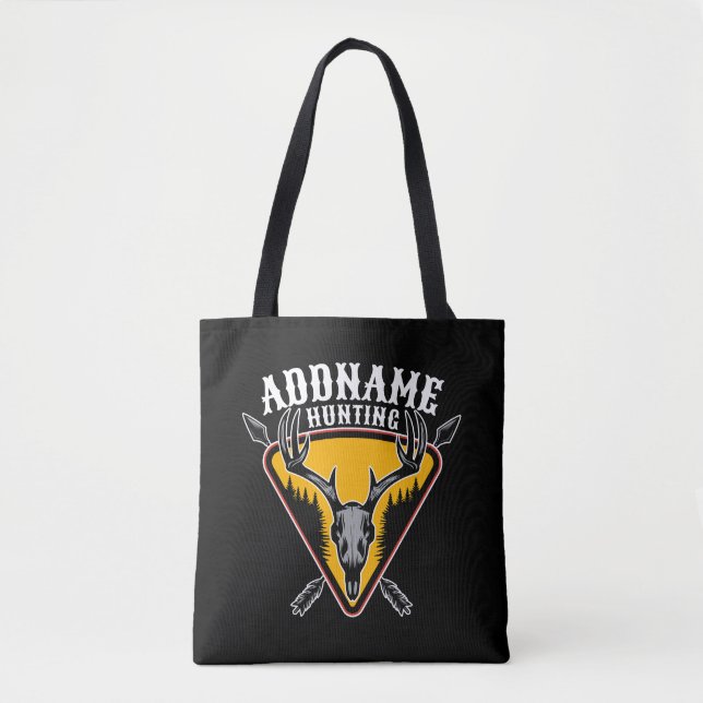 Tote Bag AJOUTER NOM Hunter Elk Crâne Gros Antlers Chasse a (Devant)