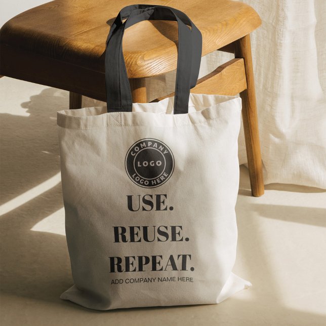 Tote Bag Ajouter un logo d'entreprise Slogan et nom de soci (Reuse Repeat Business Logo Promotional Company Swag Tote Bag)