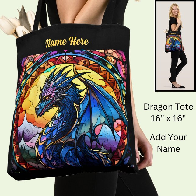 Tote Bag Ajouter un nom ou un texte, Dragon en verre tendu (Créateur téléchargé)