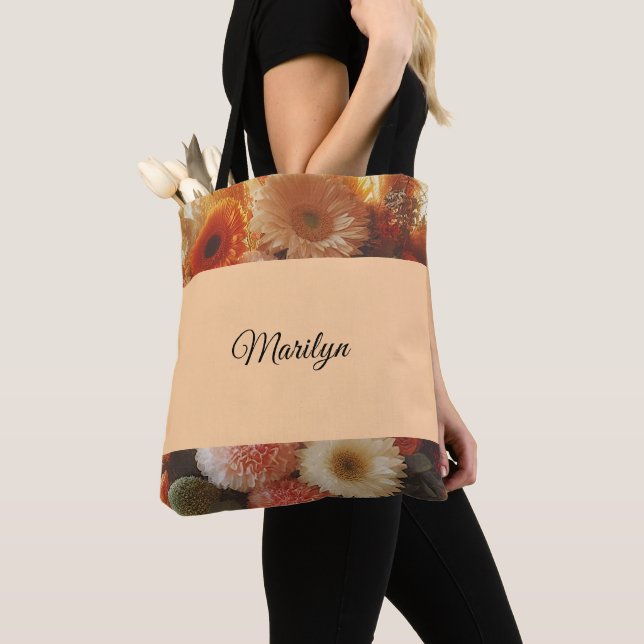 Tote Bag Ajouter votre nom et sentiment Floral (De près)