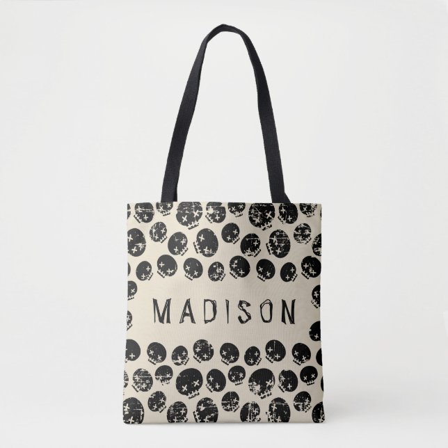 Tote Bag Ajouter votre nom | Squelette Grunge (Devant)