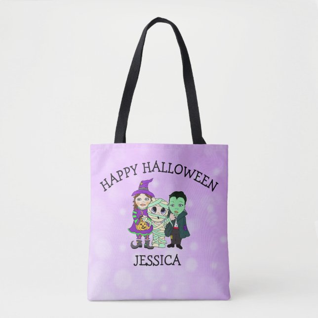 Tote Bag Ajoutez le nom de votre enfant à cette Halloween (Devant)