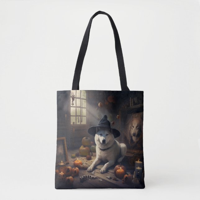 Tote Bag Akita Citrouilles Halloween effroi (Devant)