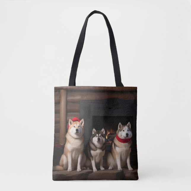 Tote Bag Akita par le Noël de la cheminée (Devant)