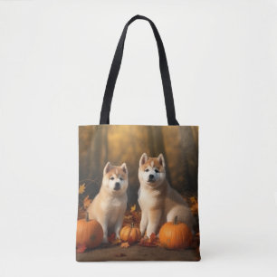 Tote Bag Akita Puppy Citrouille d'automne