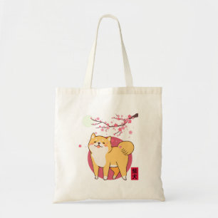 Tote Bag akita shiba inu chien du japon cerisier fleur lune