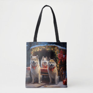 Tote Bag Akita Snowy Sleigh Ride Décor de Noël
