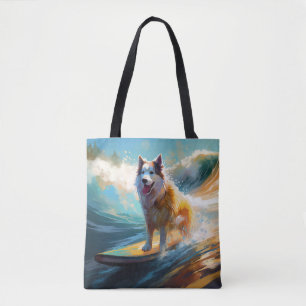 Tote Bag Alaskan Malamute Beach Surf Peinture