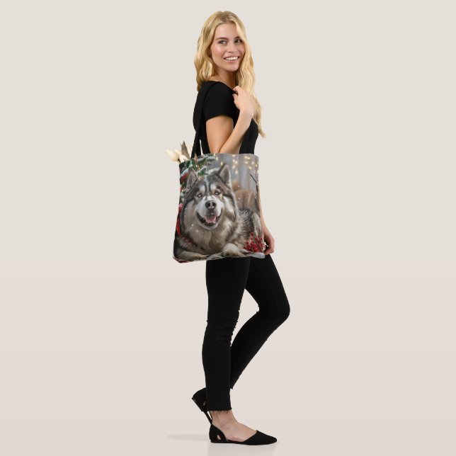 Tote Bag Alaskan Malamute Chien Fête de Noël (Sur le modèle)