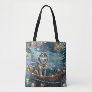 Tote Bag Alaskan Malamute Noël Festive Voyage