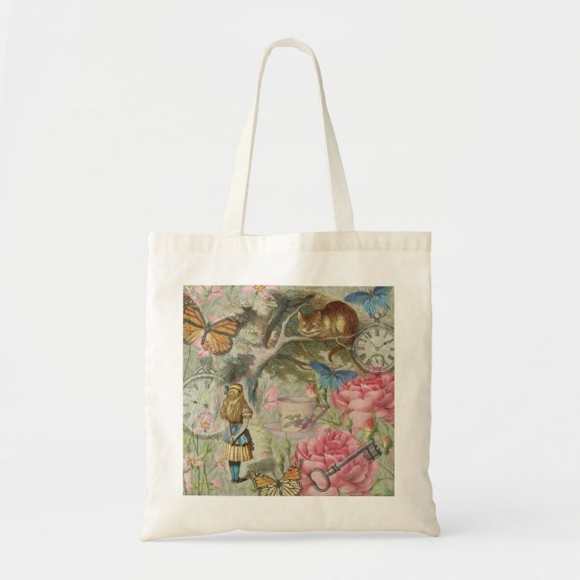 Tote Bag Alice Cheshire Chat Wonderland Tree Garden (Devant)