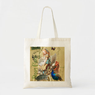 Tote Bag Alice vintage en collage du pays des merveilles
