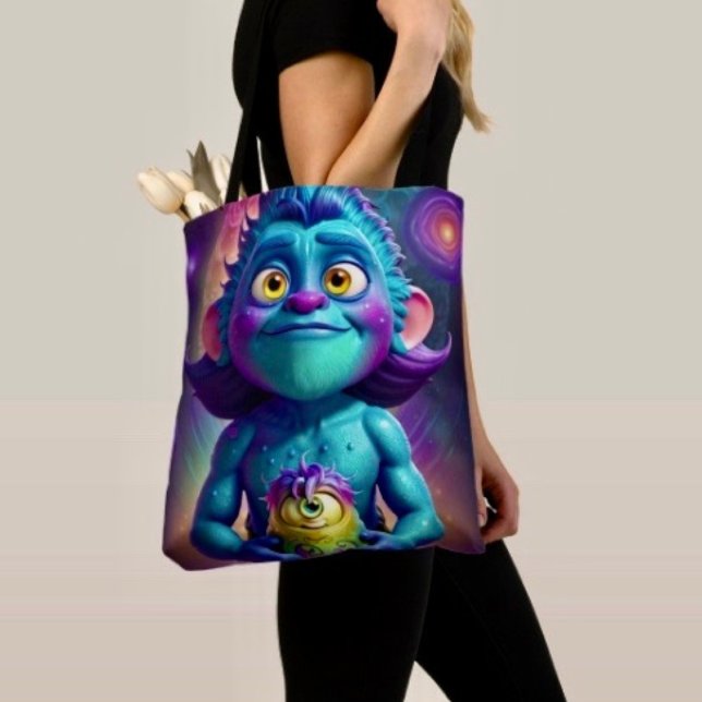 Tote Bag Alien de l'espace et ami (Tote Bag — 100% polyester, black laminated lining 100% cotton web hand. Made in the USA.)