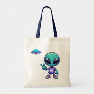 Tote Bag Alien de paix mignon et vaisseau spatial