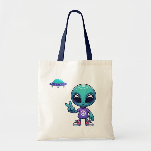 Tote Bag Alien de paix mignon et vaisseau spatial (Devant)