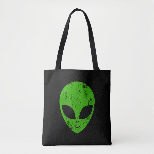 Tote Bag alien green head ufo science fiction extraterrestr (Devant)